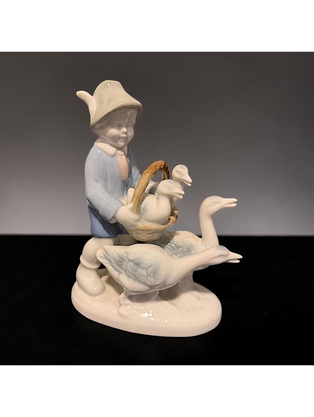 Vintage Gerold Bavaria Boy With Geese Figurine German Porcelain 7" W Germany